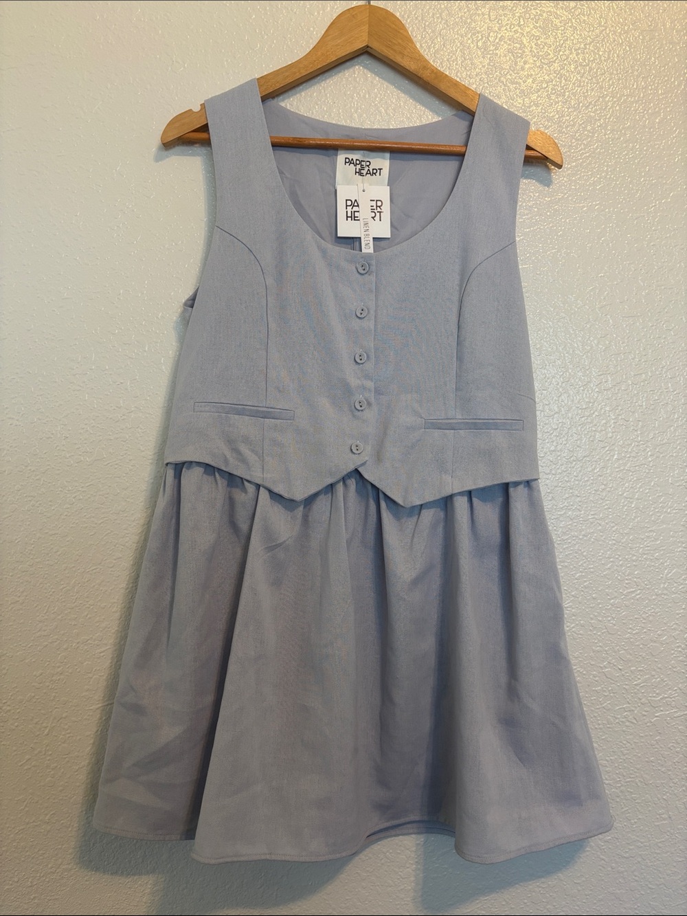 Powder Blue Button-Front Sleeveless Dress